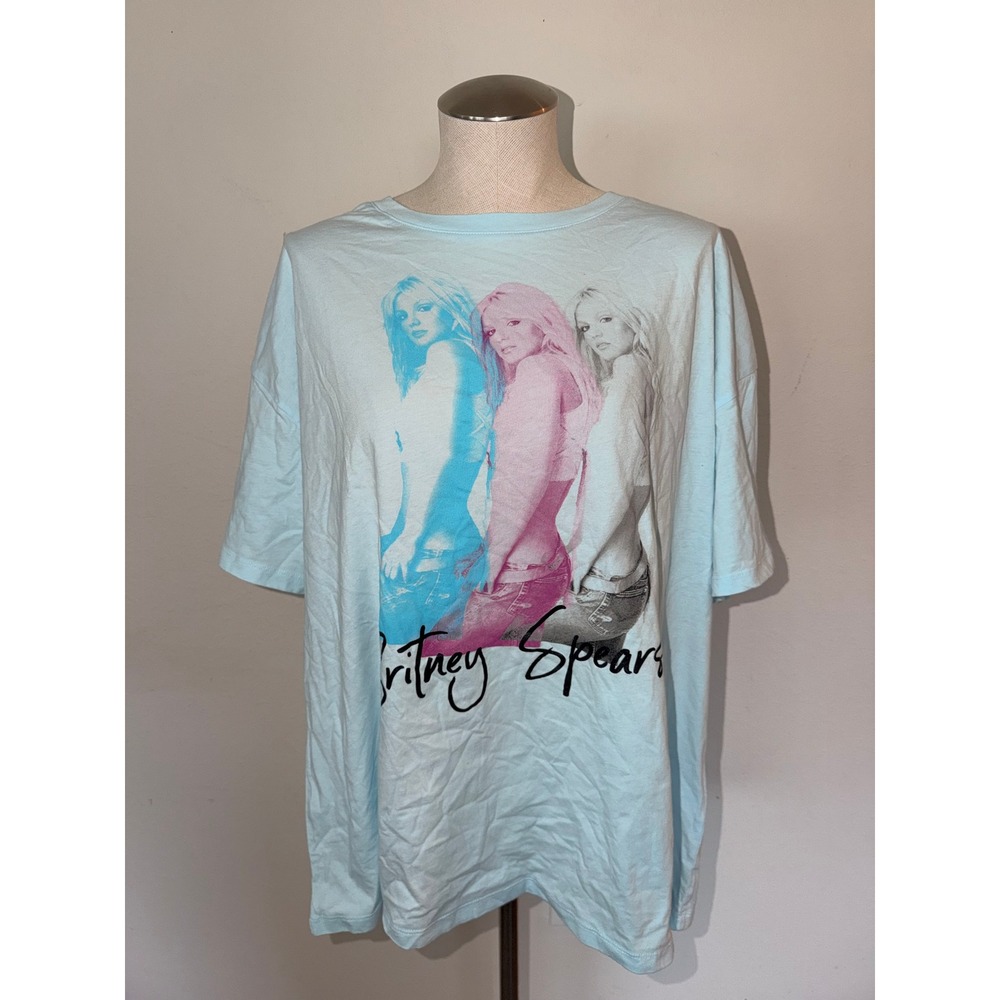 Britney Spears Graphic T-Shirt XXL Light Blue Cotton Short Sleeve Band Tee New